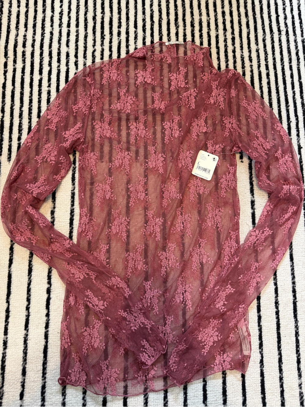 Free People Sheer Floral Lace Long-Sleeve Top - Dusty Rose